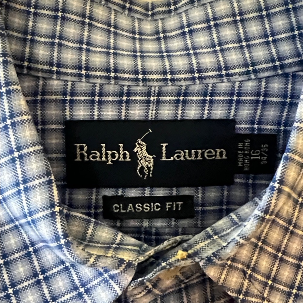 Ralph Lauren Men's White and Blue Plaid Button-Down Shirt